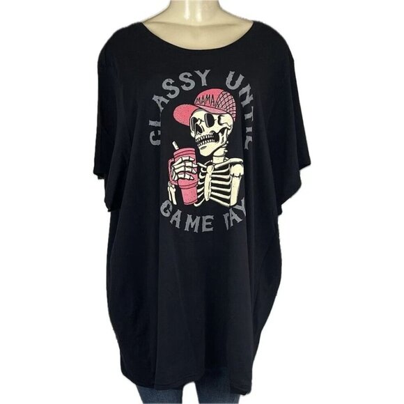 Torrid +4 Black Crew Neck Game Day Skeleton Stanley Cup Graphic Short Sleeve Tee - Picture 2 of 5